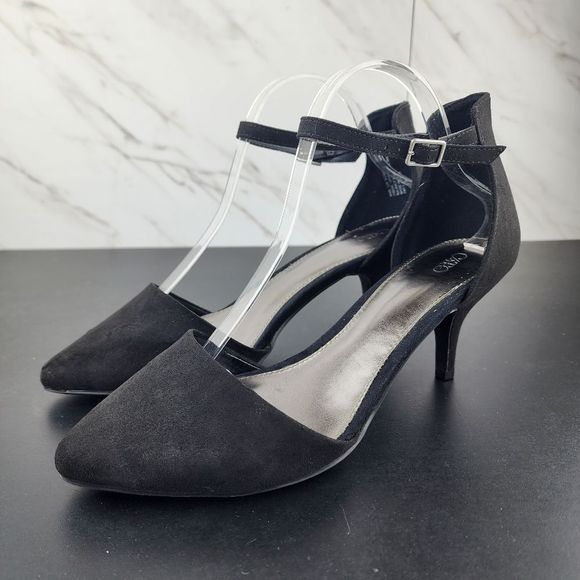 Cato Ankle Strap Black Kitten Heels 10W - Picture 5 of 13